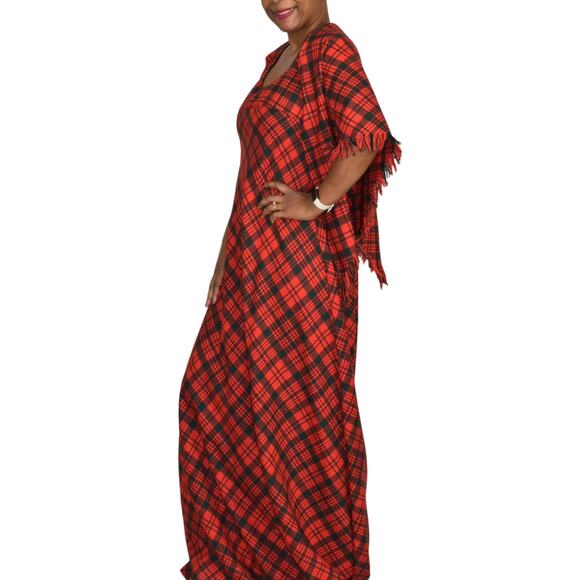 Vintage Saba Tartan Dress Red Matching Shawl Wool Plaid 70s Maxi Set Size Medium - Picture 4 of 15